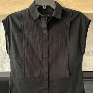 rag & bone black short-sleeve cotton tuxedo inspired blouse size xs